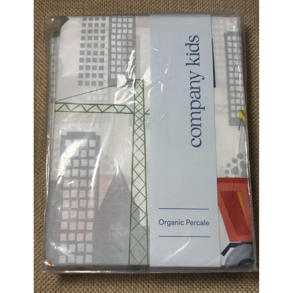 Company Store Kids Sheet Set Construction TWIN Organic Cotton Truck Vehicles NIP